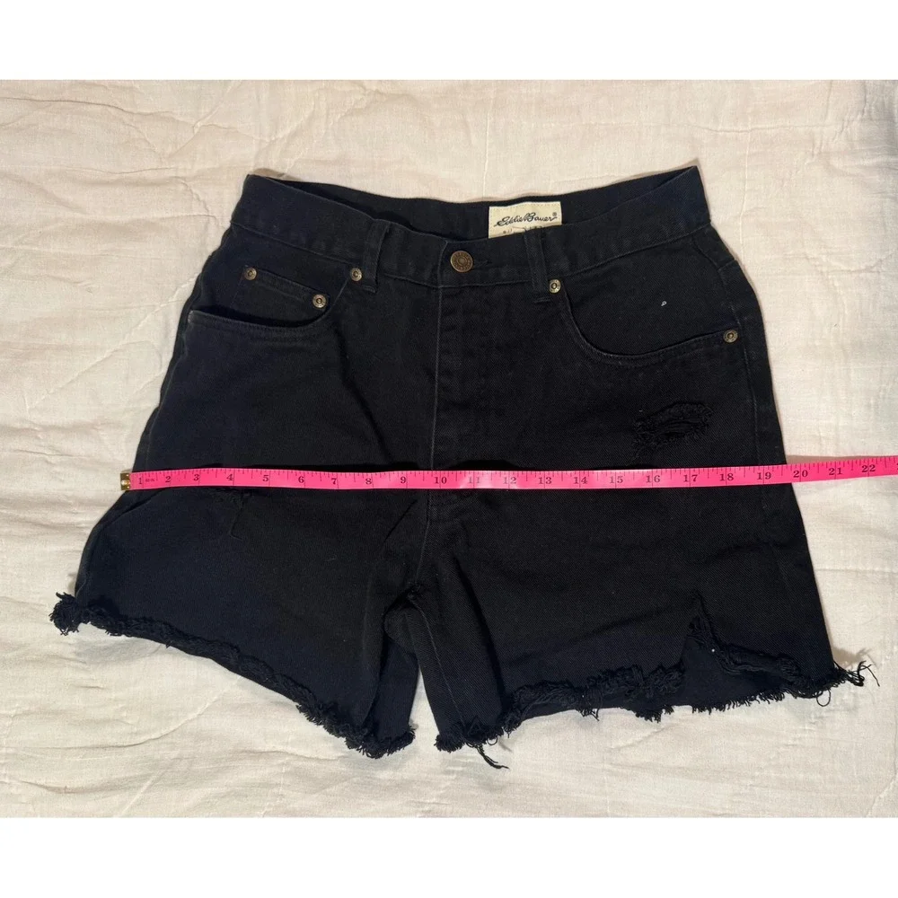 Eddie Bauer Black Distressed High Waisted Denim Shorts Frayed Hem Womens Size 8 - Picture 7 of 10